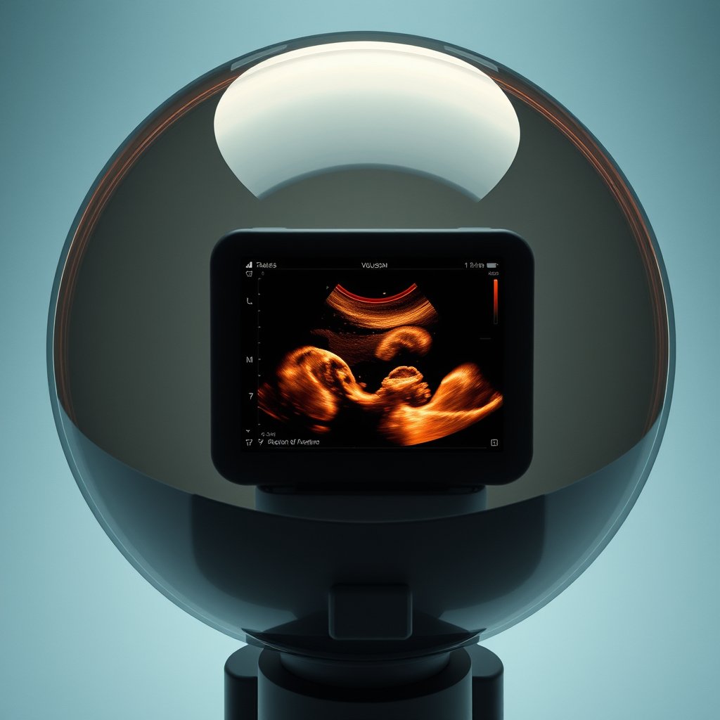 Metallic sphere displaying a 3D baby ultrasound